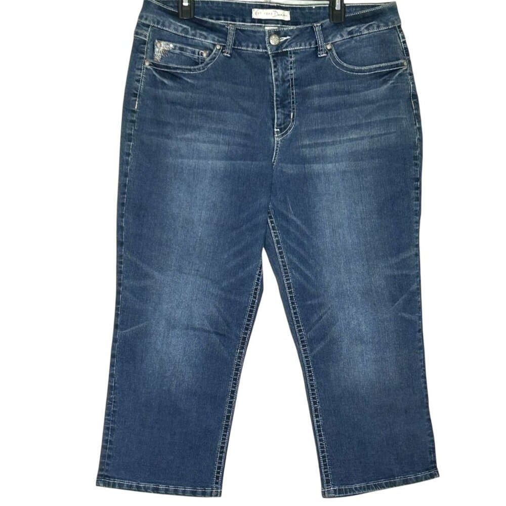 Est 1946 Women's Denim Classic 16 Embroidered Embellished Blue Capri Crop Jeans